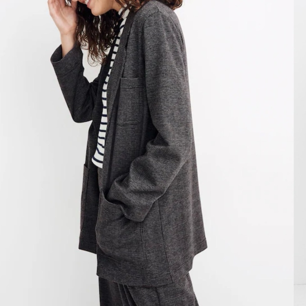 Madewell -women’s Oversized knit Blazer grey & black plaid open front Jacket XXS
